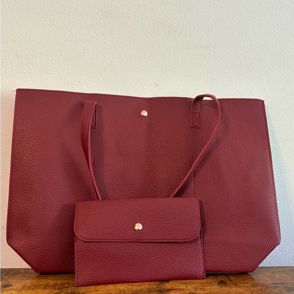 Elegant Burgundy Tote and Clutch Set